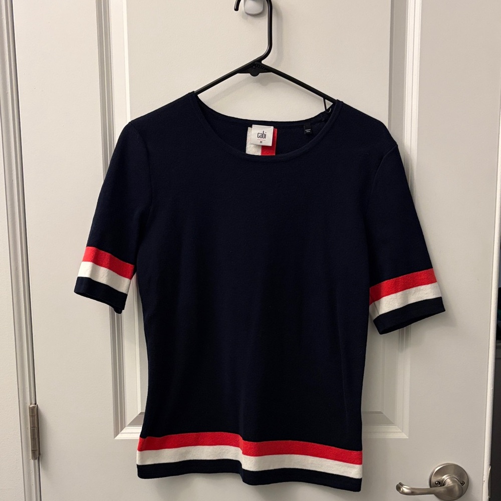 CAbi Navy Top with Red and White Stripes